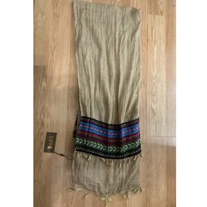 Treska‎ Scarf Tan Geometric Pattern Tassels Fringe Boho
